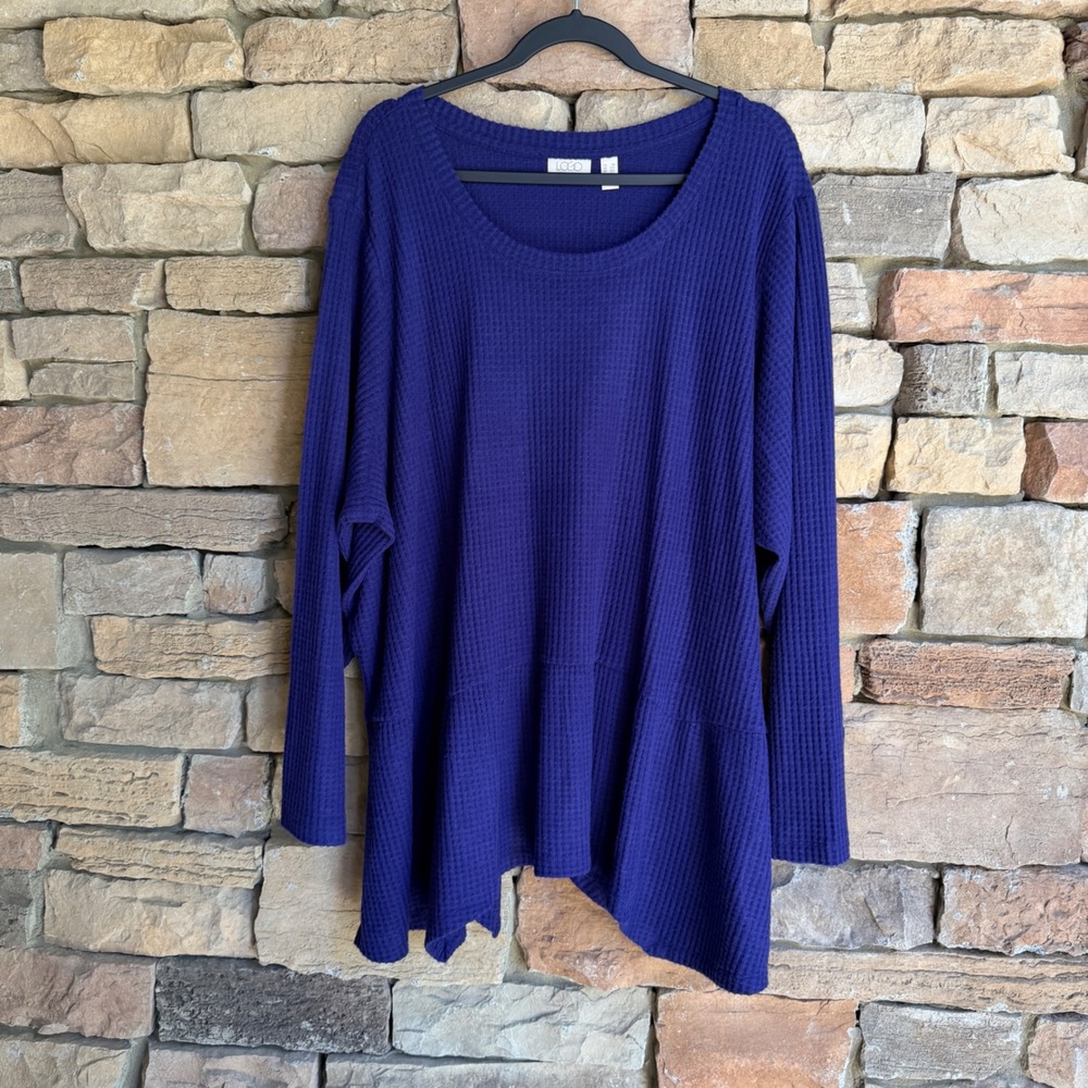 LOGO by Lori Goldstein Women 4X Tunic Top Waffle Knit Sharkbite Hem